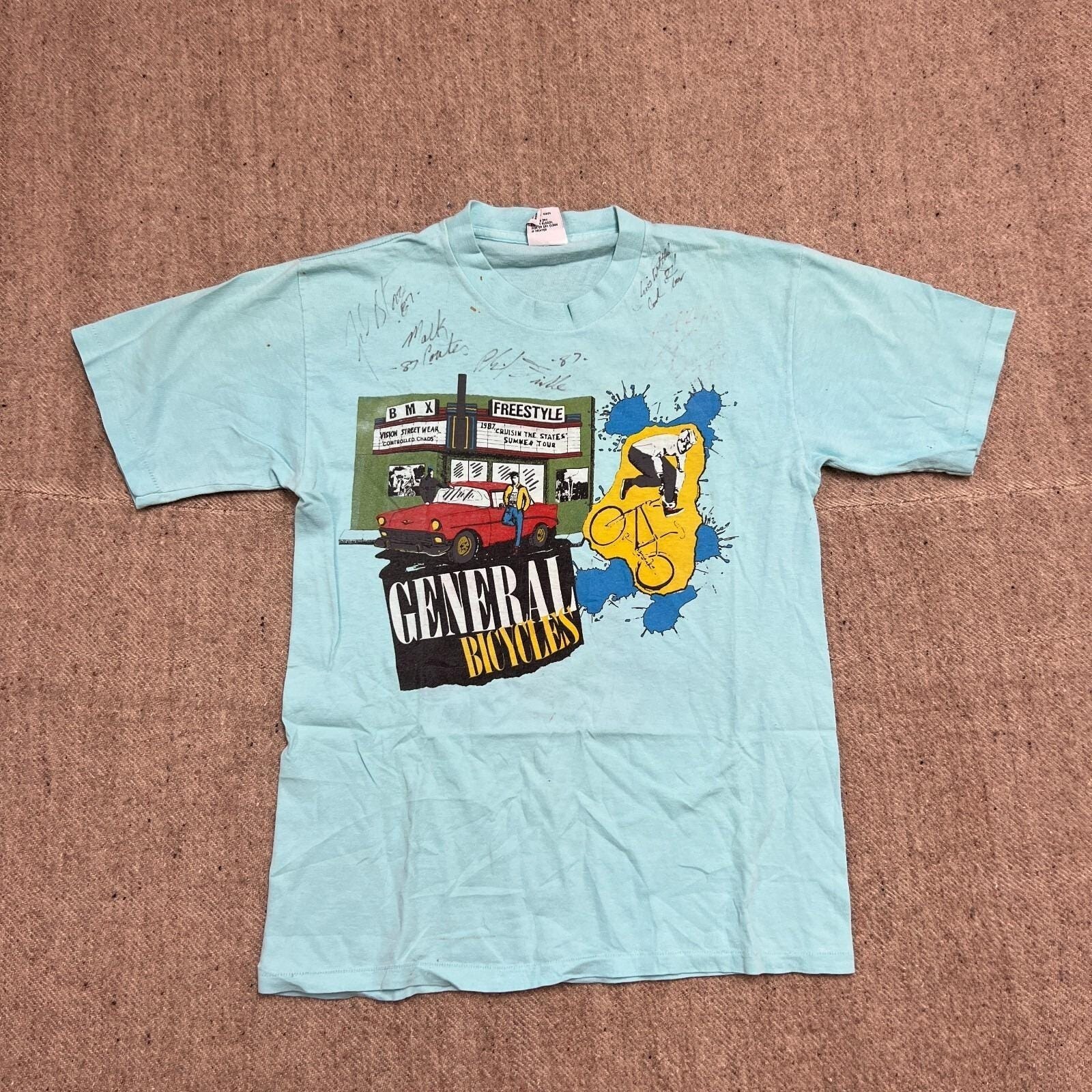 Vintage Vision Street Wear Shirt Mens Medium Blue 1980s General Bicycles Bmx
